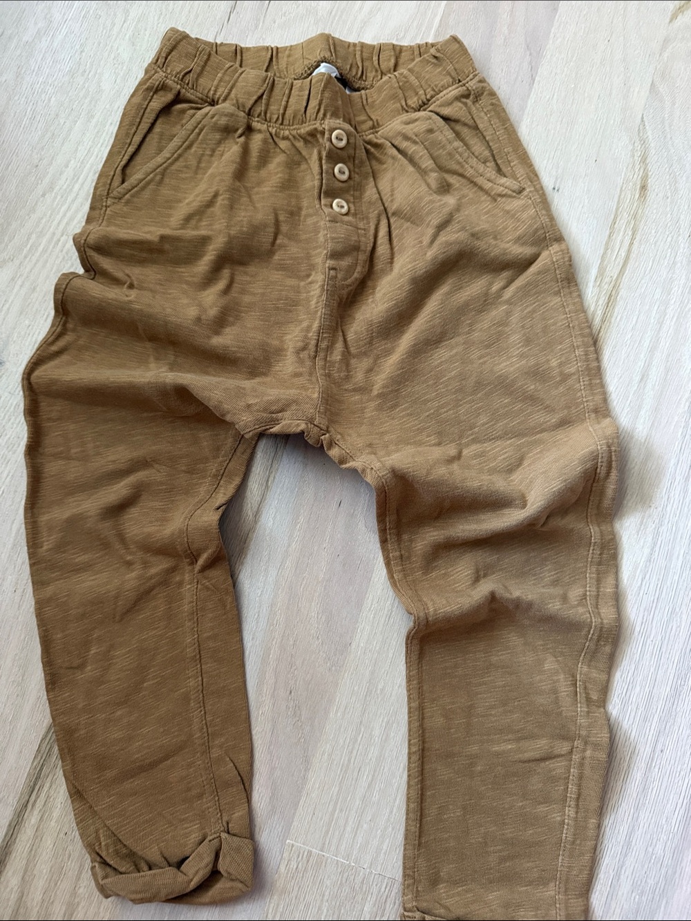H&M Kids Brown Elastic Waist Jogger Pants with Button Detail